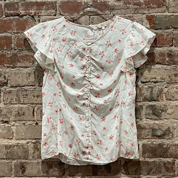 Rebecca Taylor Silk Blend Ruched Short Sleeve Top Size 2 - Picture 3 of 7